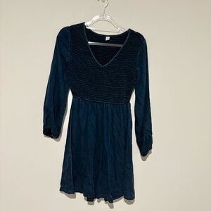 Old Navy V Neck Smocked‎ Long Sleeve Dress Denim Blue Size Small